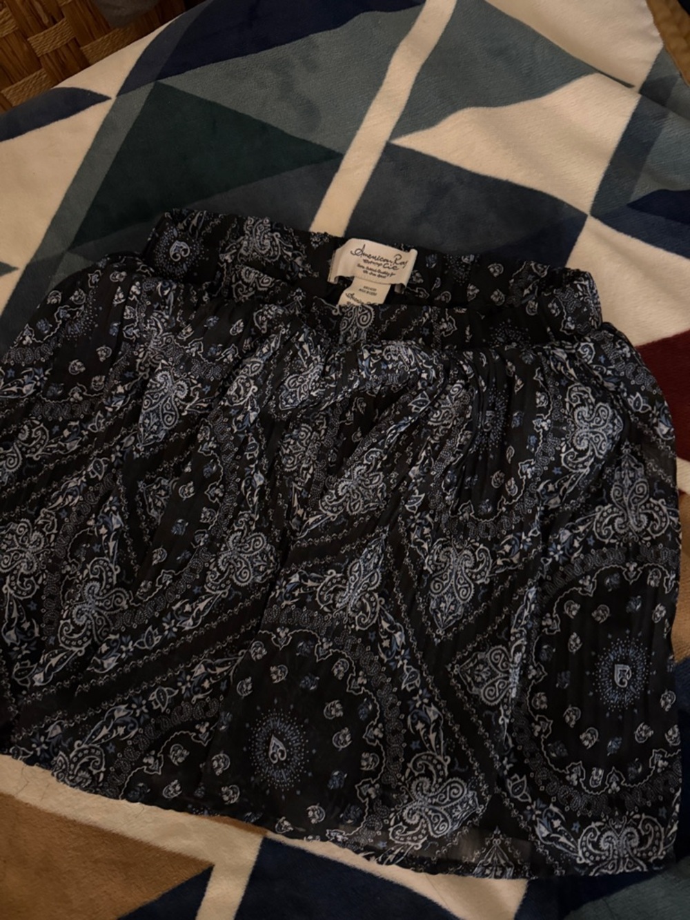 American Rag Black and Blue Paisley Mini Skirt
